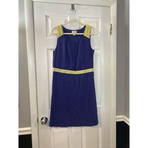 LOFT Blue Yellow/Green Colorblock Sheath Dress Sleeveless Knee Length Size 12